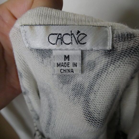 Cache Lace Print Paisley Floral Cowl Neck Blouse Medium Sleeveless Black White - Picture 5 of 9